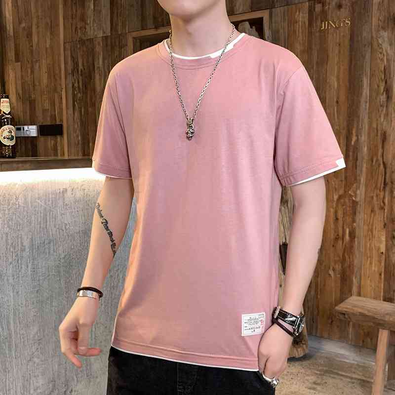 2021 new summer short t-shirt top loose large youth half sleeve T-shirt casual bottom coat men&#039;s shirt