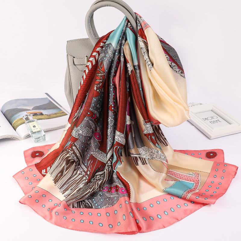 Scarves 2021 Fashion Sunscreen Dustproof Handkerchief Summer Carriage Silk Korean Print Beach Towel Lady 180X90CM Travel Shawls