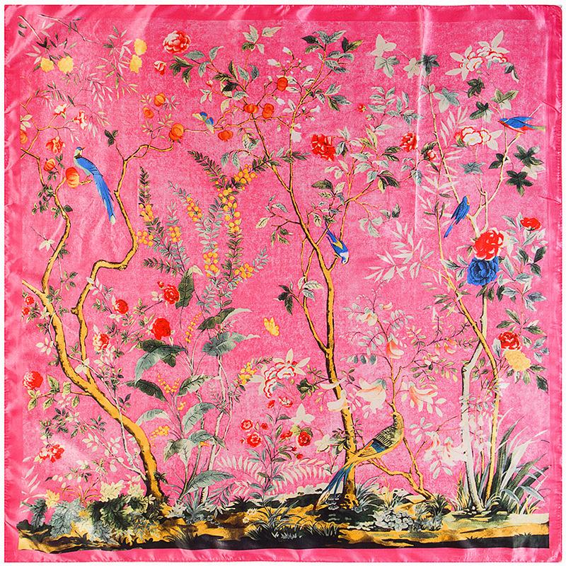 Scarves 90CM Scarf Women 100% Silk Handkerchief Baotou Dual Use Women&#039;s Bandana Square Shawls