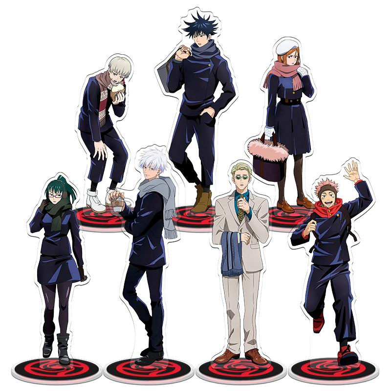 Keychains Anime Jujutsu Kaisen Acrylic Stand Display Model Winter Theme Gojo Satoru Toge Inumaki Plate Desk Decor Toy Cosplay Gift