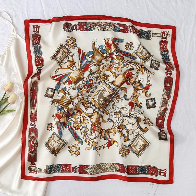 Scarves 70 * 70cm Japanese And Korean Small Square Scarf Silk Women&#039;s Print Satin Professional Shawl In Spring 2021