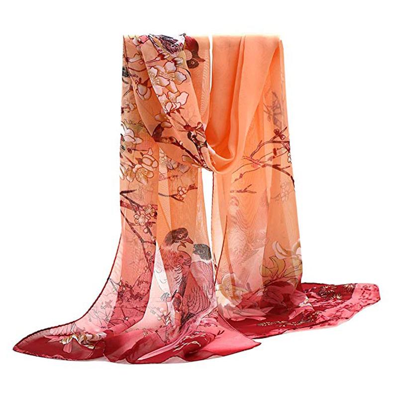 Scarves Women Silk Flower Printing Muslim Summer Square Long Handkerchief Chiffon Shawls And Wraps Towel