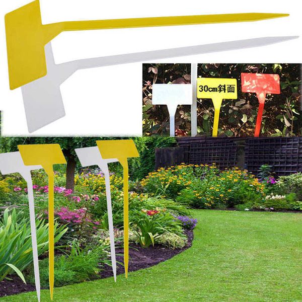 50PCS Garden Ornament 30CM Hight Plastic Plant Markers T-type Upturned Tags Inclined Plane Marker Nursery signs labels herbs 210615