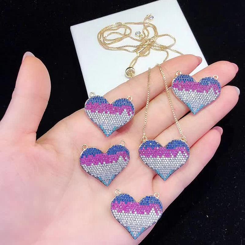 Pendant Necklaces 6PCS ZYZ-N9973 Micro Pave Full CZ Heart Necklace For Women Chain Love Bohemian Choker