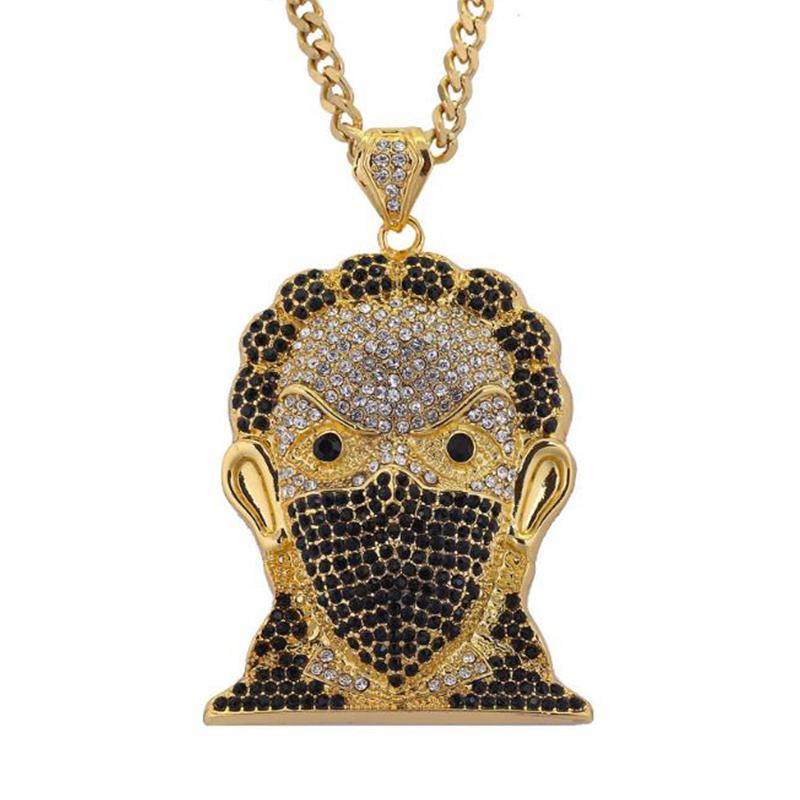 Pendant Necklaces Gold Color Bling Glitter Large Size CZ Crystal Mask Clown Hip Hop Necklace Jewelry 80cm Cuban Chain