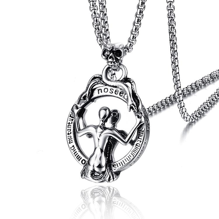 Pendant Necklaces Magic Mirror And Maiden Skull Pendants Biker Vintage 316L Stainless Steel Punk Gothic Jewerly