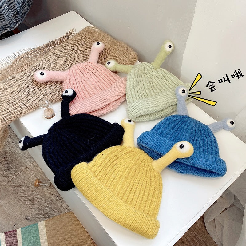 Baby autumn and winter hat thickened insect antennae eyes baby knitting cartoon hat cute wool cap for boys and girls
