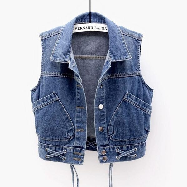 Women&#039;s Vests Plus Size 4XL Woman Sleeveless Denim Vest Summer Bandage Single-breasted Korean Jacket Outerwear Clothing