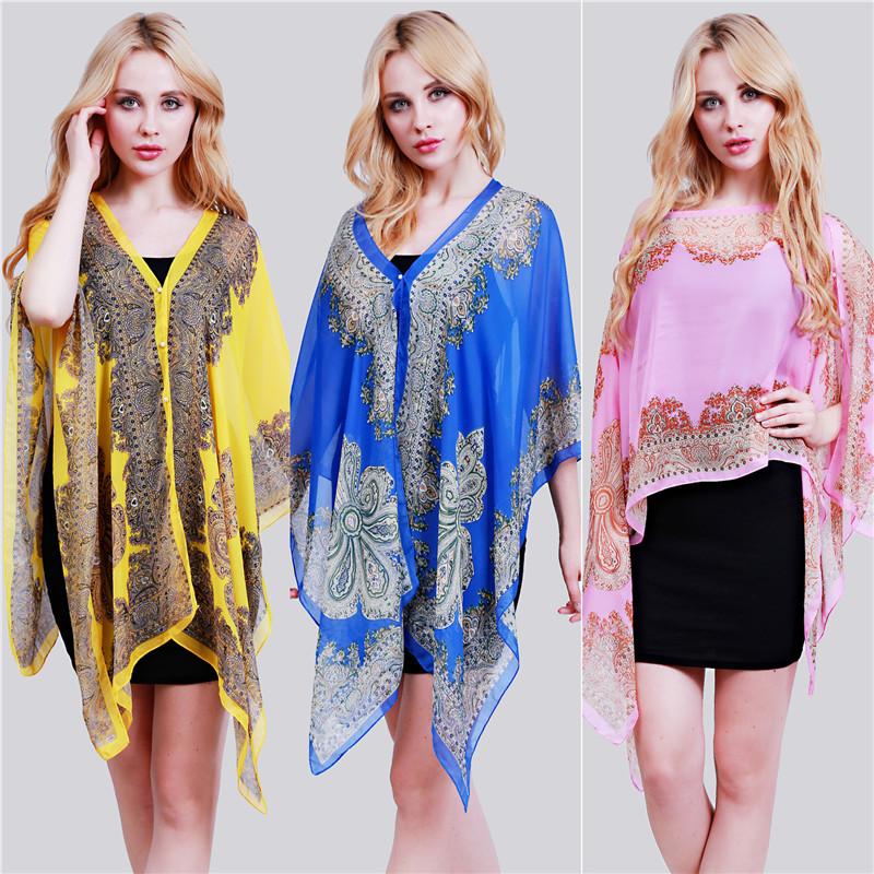 Scarves Fashion Women Scarf Shawl Poncho Printed Sunscreen Sun Protection Beach Bikini Cover Soft Comfortable