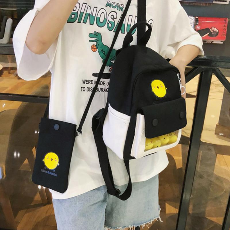 School Bags Ladies Mini Canvas Bag Quality Street Backpack Fashion Contrast Color + Cartoon Women Small Phone For
