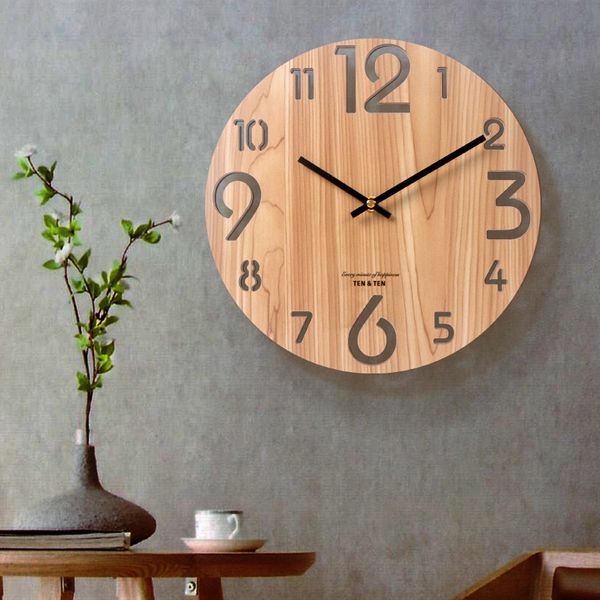 Wooden WallClock Modern Design cg Room Decoration Kitchen Art Hollow Wall Watch Home Decor inch
