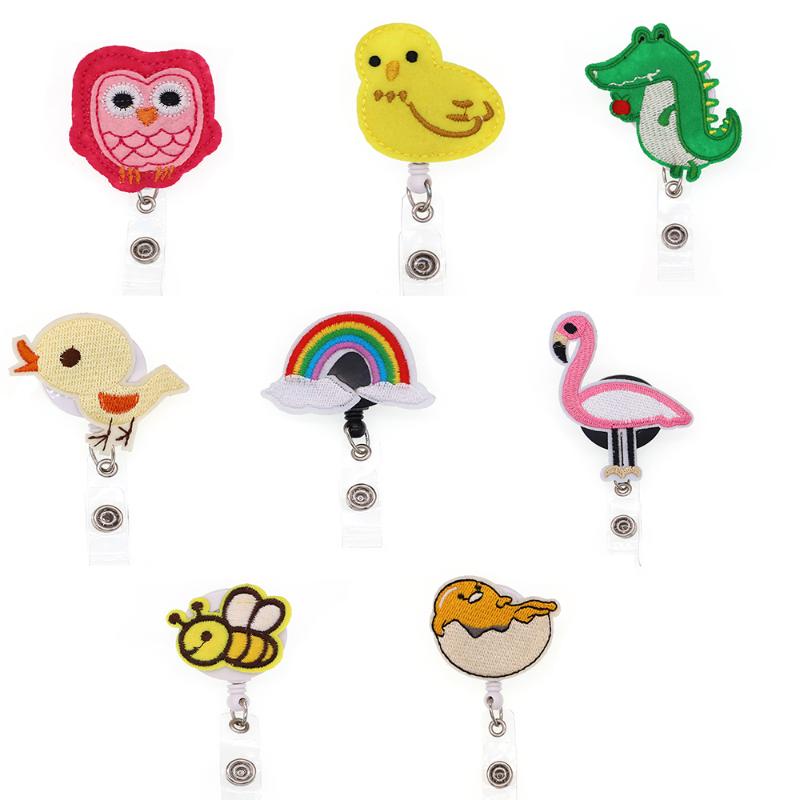 Pins, Brooches Wholesale Interchangeable 8 Styles Cute Carton Felt ID Retractable Badge Holders With Clips Reel