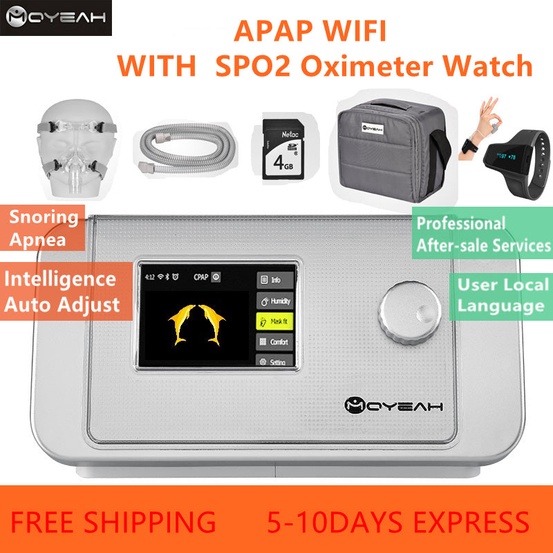 MOYEAH ANTI-Snoring Portable S-T20A Auto CPAP Ventilator Equipment respiron for Sleep Apnea with SPO2 Oximeter Watch& Wifi &Mask Hose