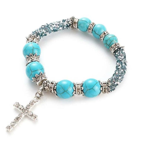 cross beads Tibetan silver turquoise Charm Bracelets DYMTQB046 fashion gift national style women men&#039;s DIY bracelet