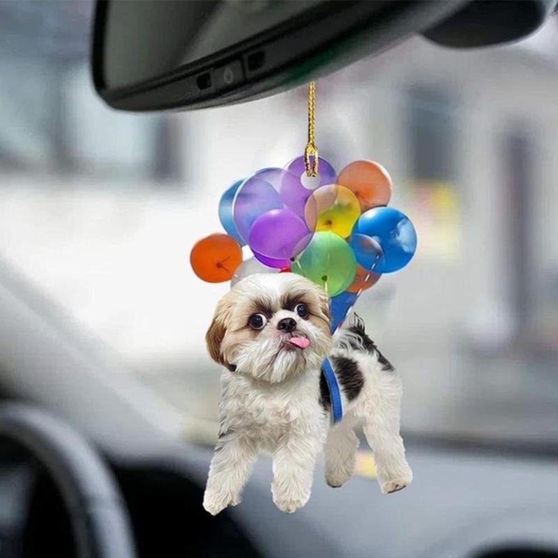 Interior Decorations Car Charm For Rearview Mirror Cute Dog Cat Hanging Ornament Keychain Pendant Decoration Central Rear View Balloon