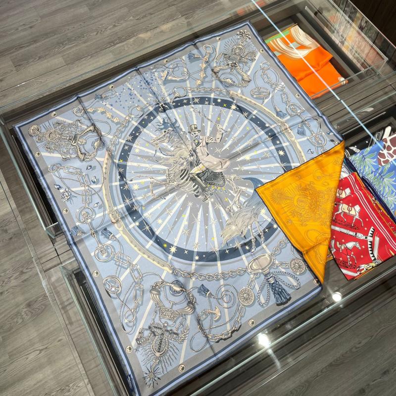 Scarves 90cm Double Sided 100% Real Silk Scarf Brand Design Clown Riding Natural Square Shawl Women Hijab Bandana Kerchief