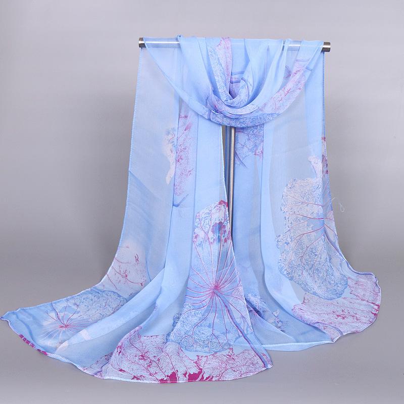 Scarves Lotus Pond Moonlight Series Georgette Thin Emulation Silk Sunscreen Shawl Collar Like 1039 Ms