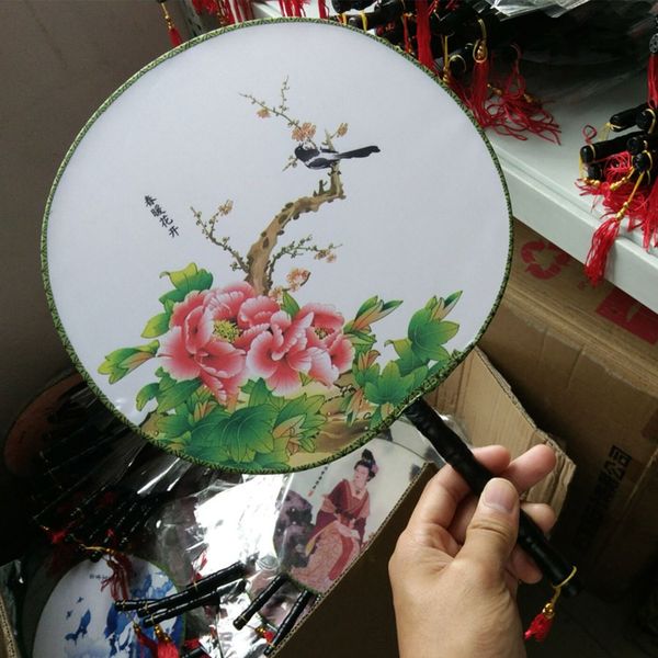 Vintage Dancing Fan Chinese Traditional Round Polyester Hand Fan Stage Perform Props Home Decoration