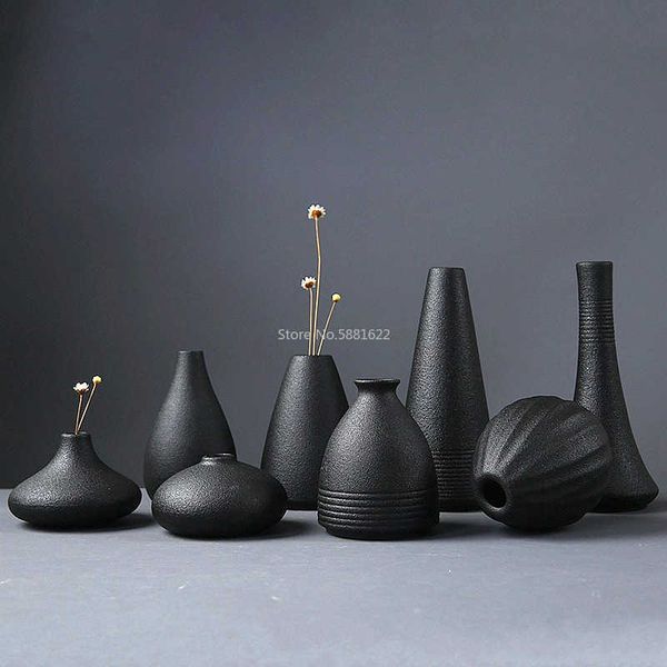 Modern 8 Style Black Ceramic Flower Arrangement Small Vase Home Decoration Small Vase Tabletop Ornament Crafts 210623