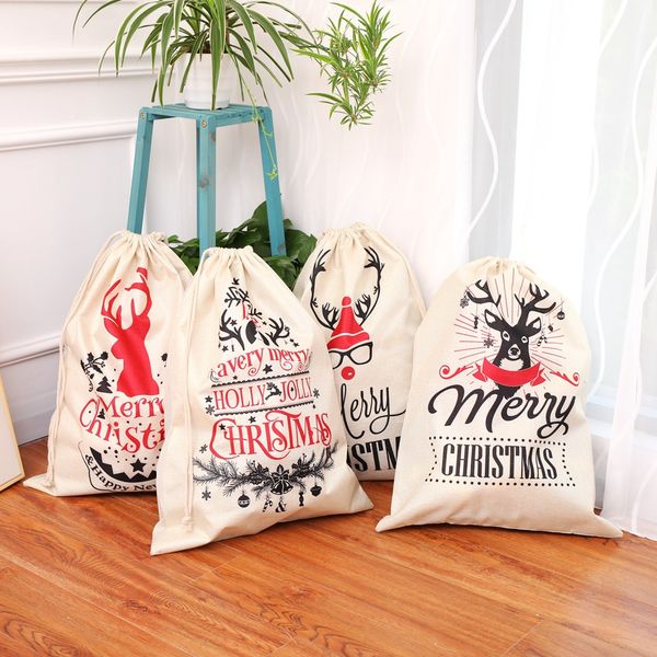 Large Christmas Drawstring Gift Bag Santa Sacks Apple Candy Present Goodie Storage Wrapping Bags Xmas Holiday Party Decoration JY0605