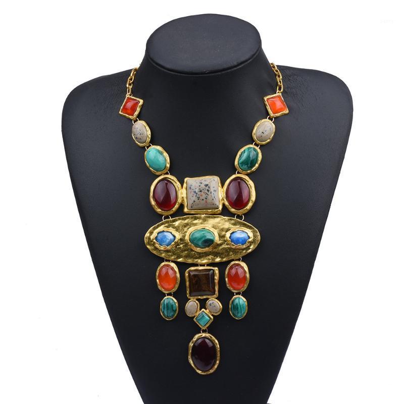 Chokers Baroque Multi Geometric Stone Statement Necklaces For Women Bohemia Jewelry Colorful Crystal Chunky Necklace Female Bijoux 20211