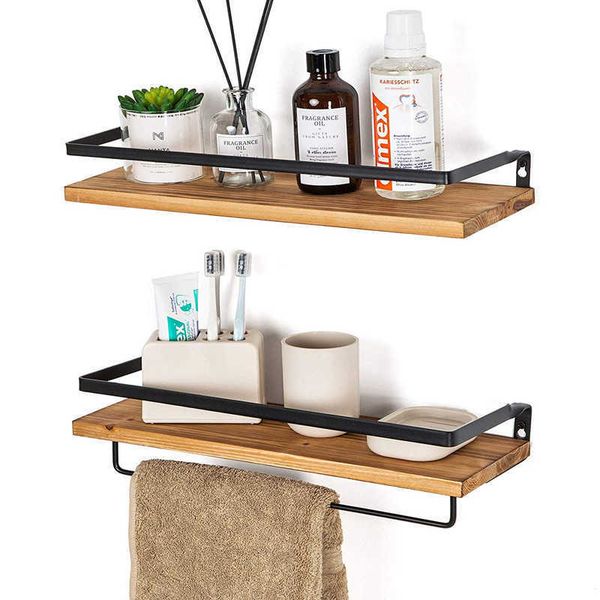 Wall Shelf Wooden Storage Rack Holder Bathroom Storage Shelf Kitchen Living Room Wall-mounted Tray Partition Home Organizer 210705