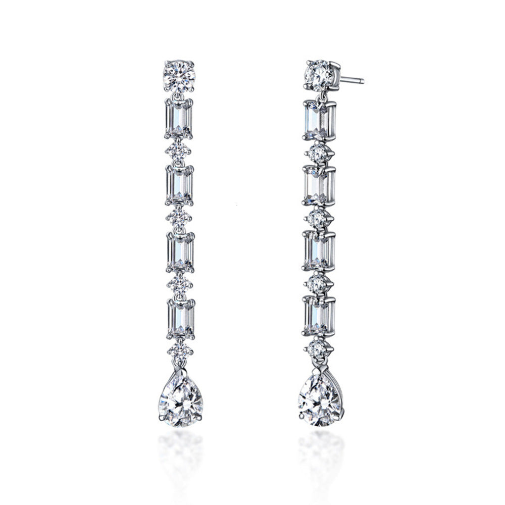 HBP S925 Tremella nail women&#039;s single row drill long emerald splicing eardrop Water Drop Earrings Ear line super Fairy