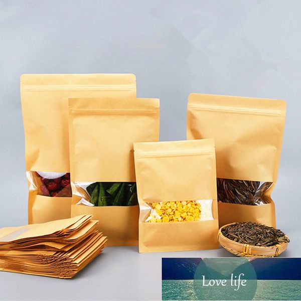 Flat Bottom Kraft Paper High Clear Window Zip Lock Bag Resealable Coffee Nuts Dried Fruits Heat Sealing Pack Storage Pouches Factory price e