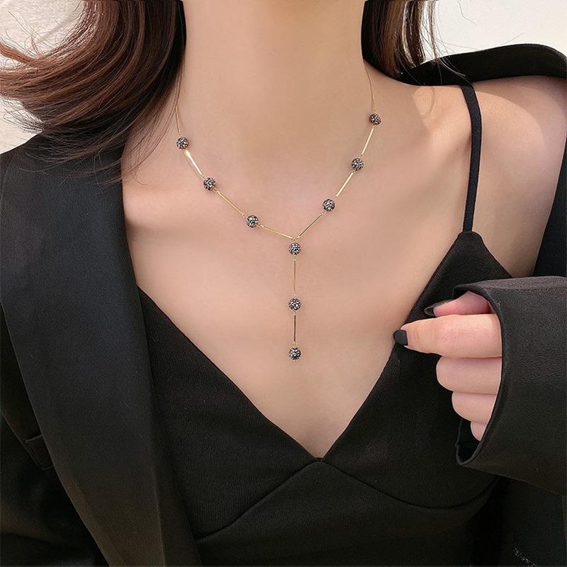 Pendant Necklaces U-Magical Punk Black Color Double Layer Laser Crystal Ball Chokers Necklace Hollow Out Long Tassel Beaded Jewelry
