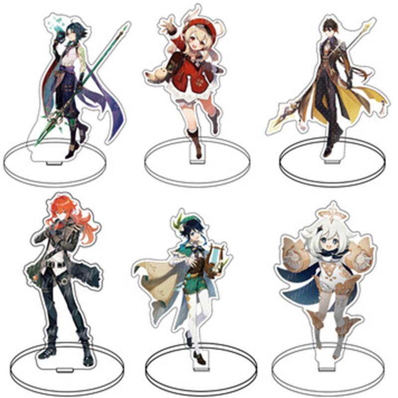 Keychains Anime Figure Genshin Impact Diluc Venti Klee Keqing Qiqi Acrylic Stand Model Plate Desk Decor Standing Sign Keychain Fans Gifts