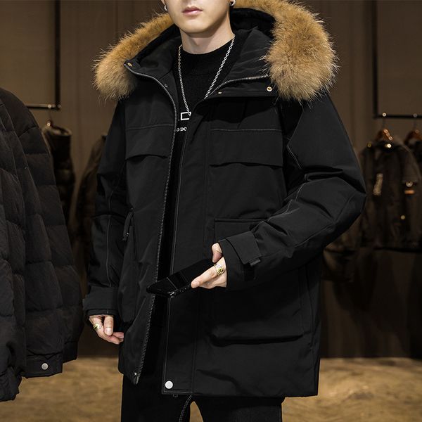 downs Down Coat Men&#039;s Jacket Trend Wear 2021 Winter Youth Fashion Hooded Thickened Warm Work Men