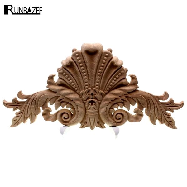 RUNBAZEF Antique Decorative Wood Appliques Furniture Decor Cabinet Door Irregular Wooden Mouldings Flower Carving Figurine Craft 210811