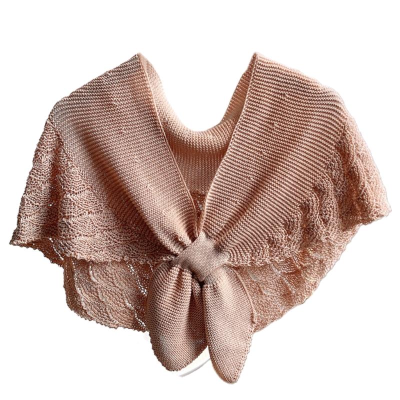 Scarves 40GC Women Spring Crochet Shawl Wrap Knitted Fish Scales Solid Color Fake Collar Poncho Tie Knot Front Vintage Cape Scarf