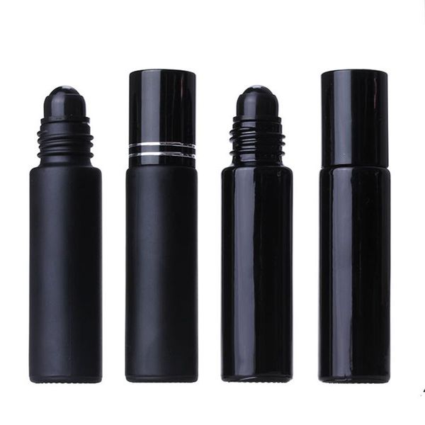 10ML Black Essential Oil Bottle Glass Roll On Perfume Crystal Skin care cosmetic Roller Ball Bottles