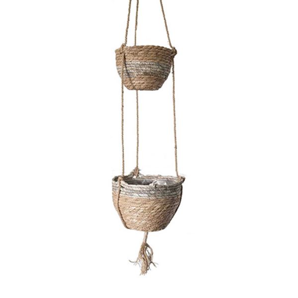 Indoor Outdoor Natural Seagrass Office For Plants Flower Pot Holder Hanging Basket Handmade Woven Home Decor Succulents Garden Y0910