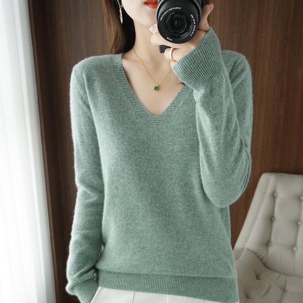 Women&#039;s Sweaters Autumn Winter Cashmere Sweater Women Keep Warm V-neck Pullovers Knitting Fashion Korean Long Sleeve Loose Tops