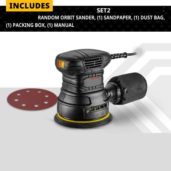 280W-320W-350W Random Orbit Sander Polishers with 8 Hole 125mm Sandpaper and Variable Speed Power Tools