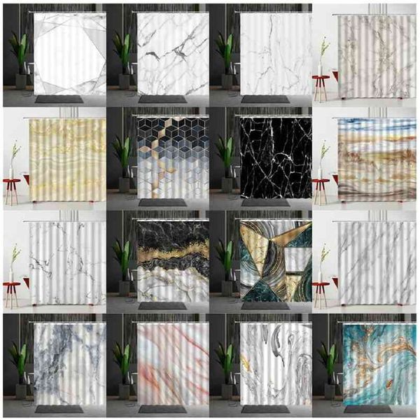 Marble Shower Curtain Set Mildew Proof Modern Bedroom Curtains Household Products Polyester Fabric Creativity Personality 210915
