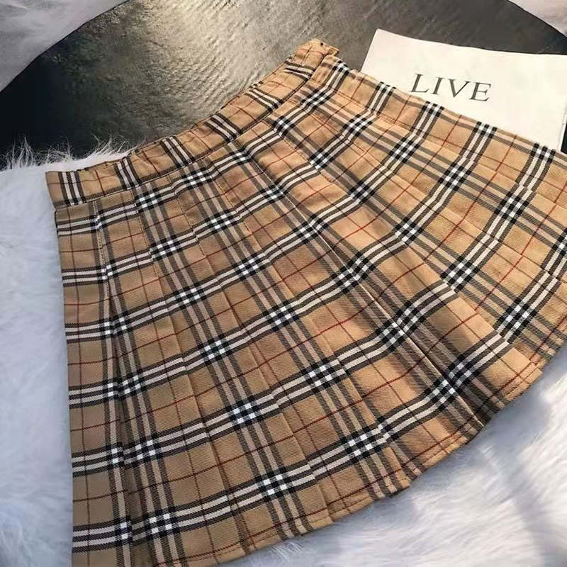Womens skirts 2021 spring and autumn high waist cute sweet girl plaid anti-empty skirt
