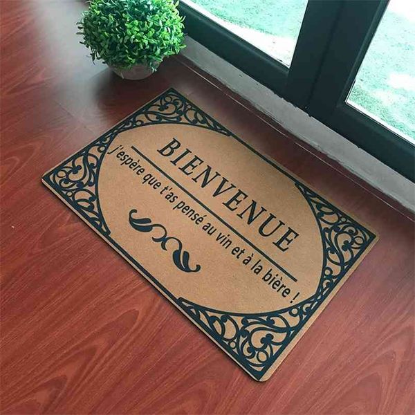 Funny Welcome Doormat for Entrance Door French Language Welcome, I Hope You Thought of Wine and Beer! Rubber Carpet 210917