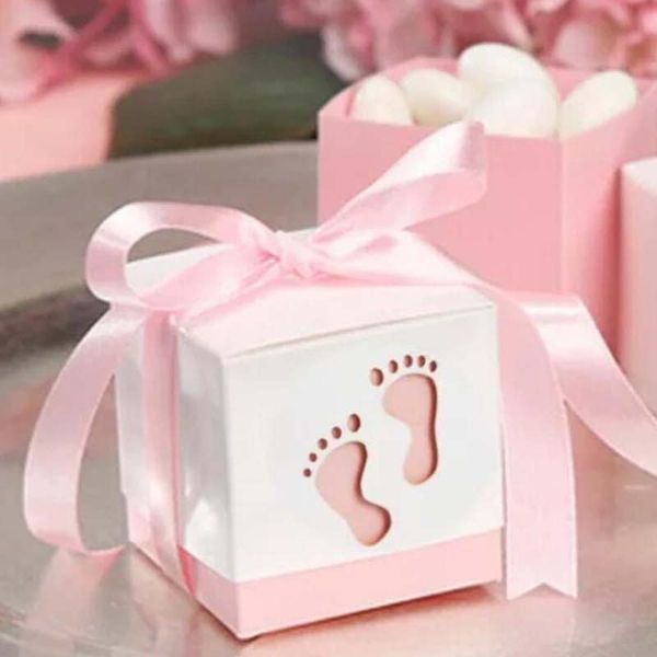 Baby Shower candy box gift wrap Cute foot pattern Paper Baptism Kid Birthday Favors Gifts Sweet Bag Event Party Supplies Decor
