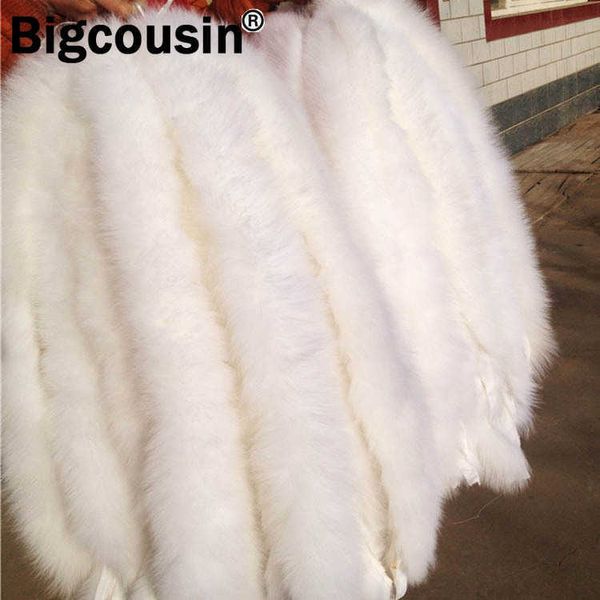 2021 Real Fox Fur Collar Medium Quality Natural Fox Tails Fur Scarves 75*12cm Woman Man Winter Jackets Hooded Pure White Scarf H0923