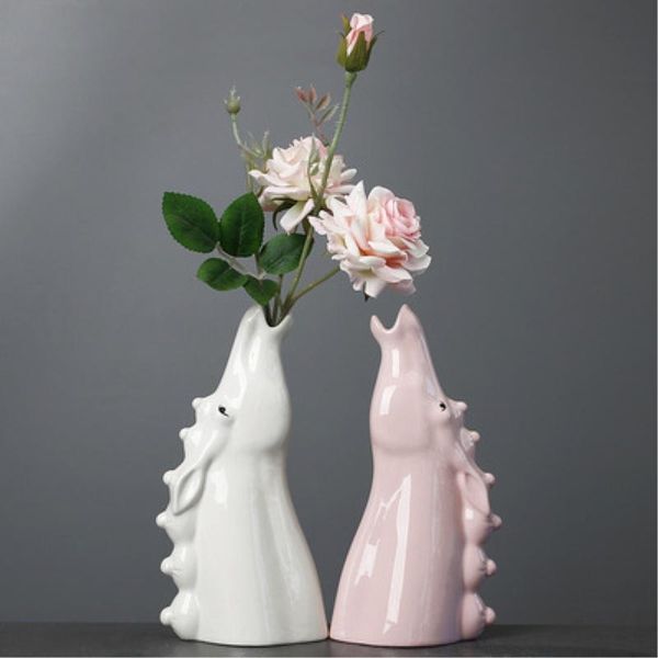 Vases Korean Creative Cute Horse Ceramic Floral Vase Modern Matte Flower Arrangement Desktop Ornament Handicrafts Home Decoration