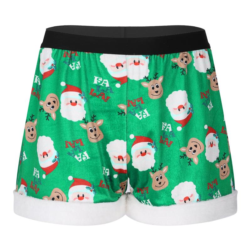 Underpants Mens Santa Claus Deer Printed Nightwear Mid Waist Elastic Waistband Boxer Briefs Christmas Velvet Lingerie Underwear