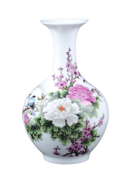 Vases Chinese-style Peony And Bird Ceramic Vase Fine Porcelain For Artificial Flower Decoration