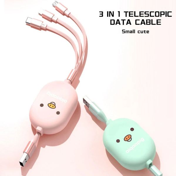 Portable 3 in 1 Type C 8Pin Micro USB Fast Charging Cables Retractable Phone Cable for iPhone 13 12 11 7 8 X XS XR Plus Huawei Xiaomi samsun
