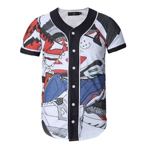 Baseball Jersey Men Stripe Short Sleeve Street Shirts Black White Sport Shirt UAJ852