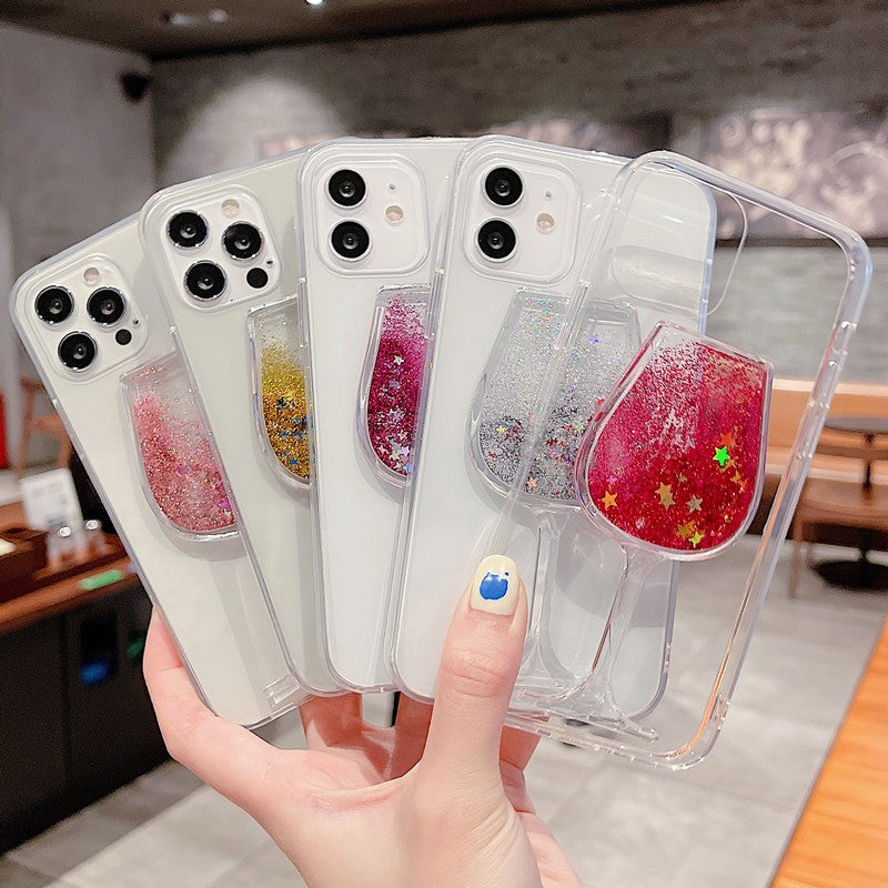 Quicksand Glitter Sequins Acrylic Phone Cases For iPhone 12 11 Pro Max 7 8 Plus XSMax XR X Mini Samsung S10 S20 S21 Note Wine Glass Clear Cover