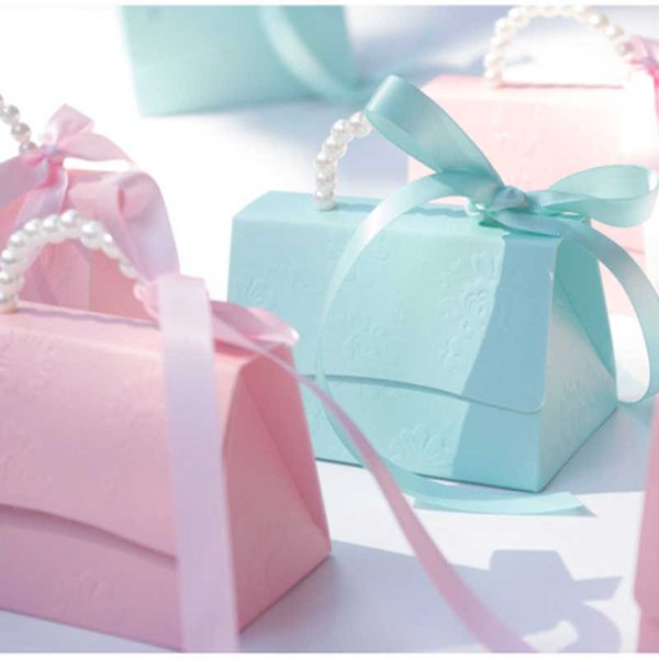 10pcs Handbag Gift Box Paper Party Wedding Favor Candy Boxex Packaging Blue Pink Baby Shower Birthday Valentine&#039;s Day Gift Bags 211014