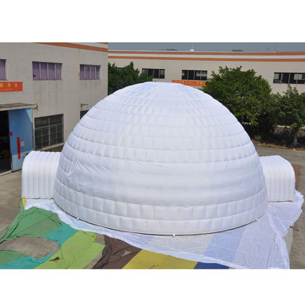 wholesale Customized white 8m dia giant air inflatable igloo dome tent LED lighting with 2doors for big party